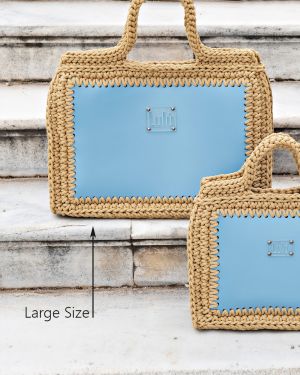 Ritsa Large Leather Bag Beige/Cyan