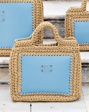 Ritsa Medium Leather Bag Beige/Cyan